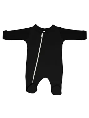 100% Cotton Footed Zip Up Sleepsuit - Black