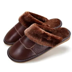 6 Colors Women Men Genuine Leather Plush Warm Indoor Home Slippers