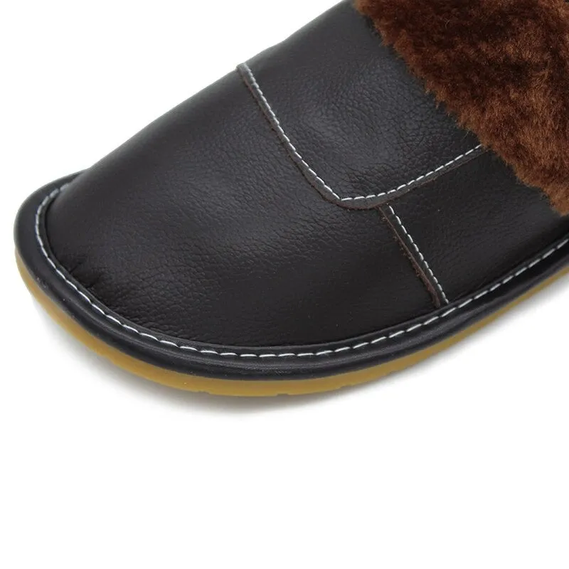 6 Colors Women Men Genuine Leather Plush Warm Indoor Home Slippers