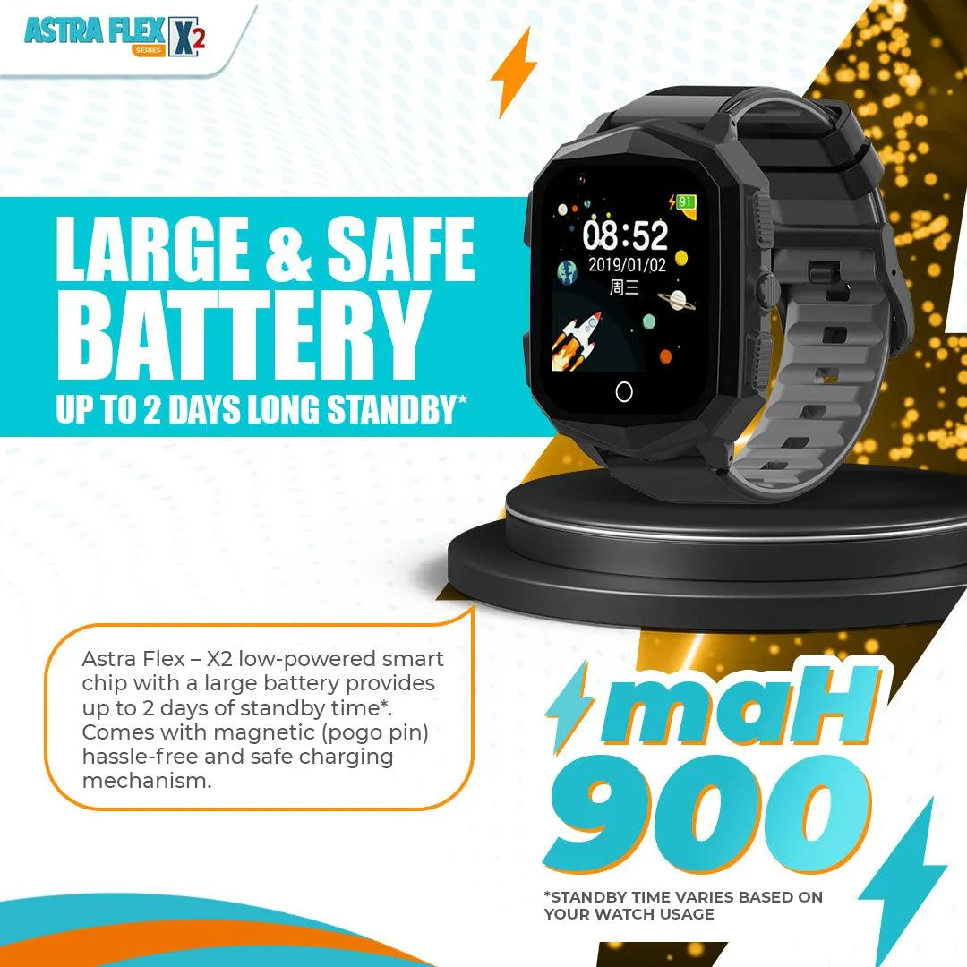 Astra Flex X2- Kids 4G LTE Android Smart Watch - 1GB RAM   8GB ROM, SMS, Vibration, WhatsApp, Wifi, GPS Tracking and Video Calling