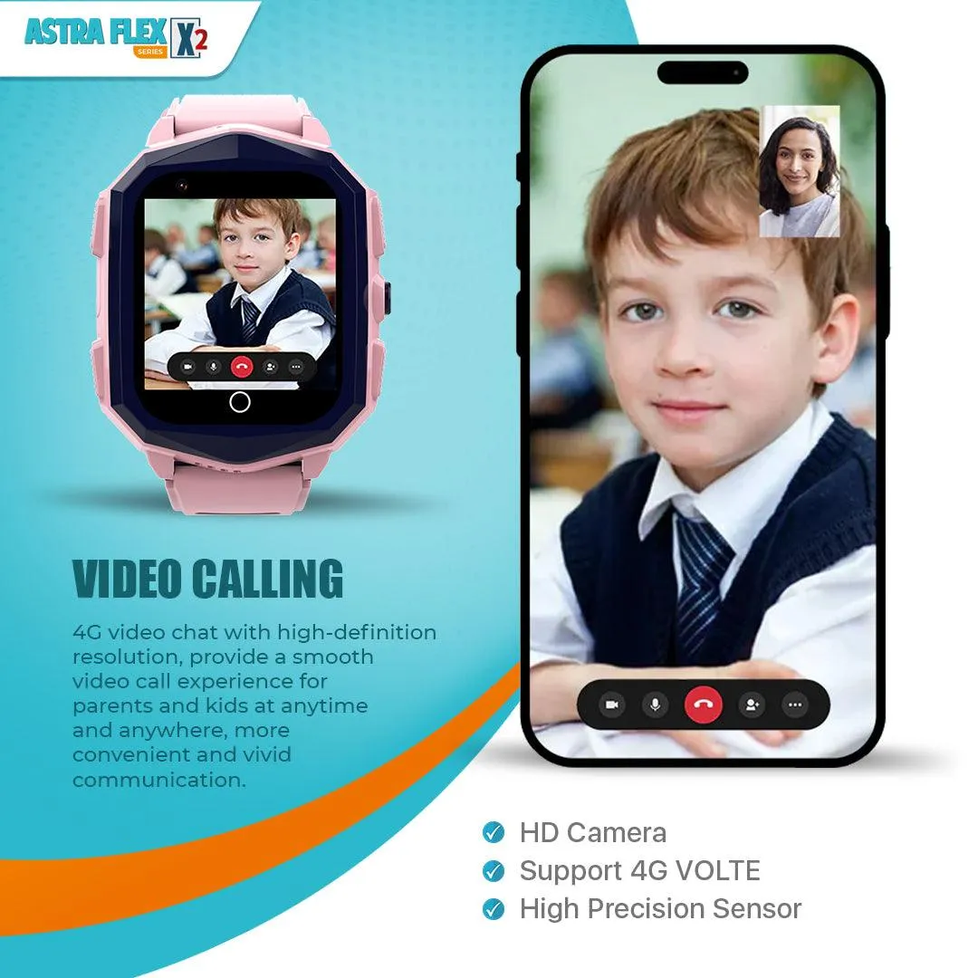 Astra Flex X2- Kids 4G LTE Android Smart Watch - 1GB RAM   8GB ROM, SMS, Vibration, WhatsApp, Wifi, GPS Tracking and Video Calling