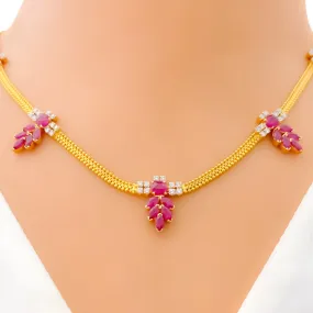 Blooming Ruby Flower Diamond   18k Gold Necklace