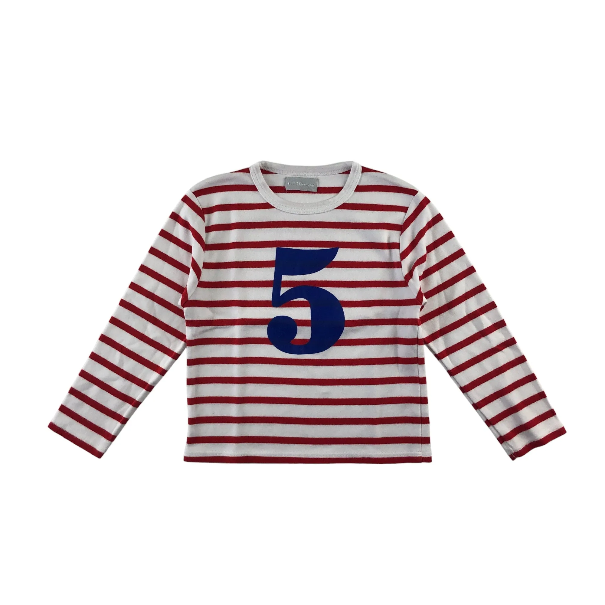 Bob and Blossom t-shirt 5-6 years red and white stripy number 5 long sleeve cotton