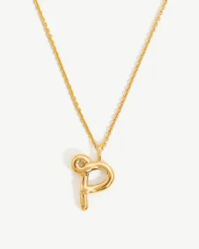 Curly Molten Initial Pendant Necklace - Initial P | 18ct Gold Plated Vermeil