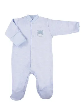 Early Baby Footed Sleepsuit, Cute Hippo Design - Blue