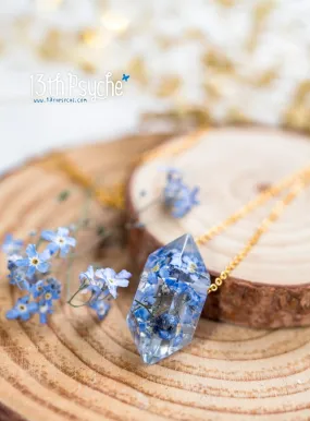 Forget me not flower crystal point pendant necklace