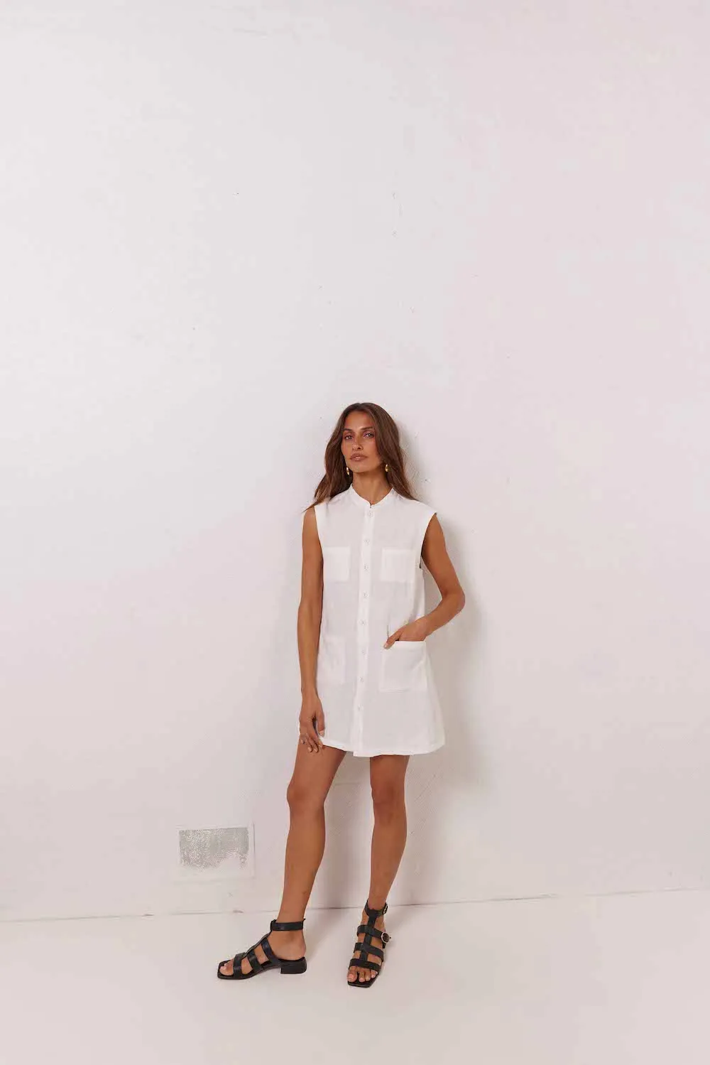 Jean Linen Mini Dress White