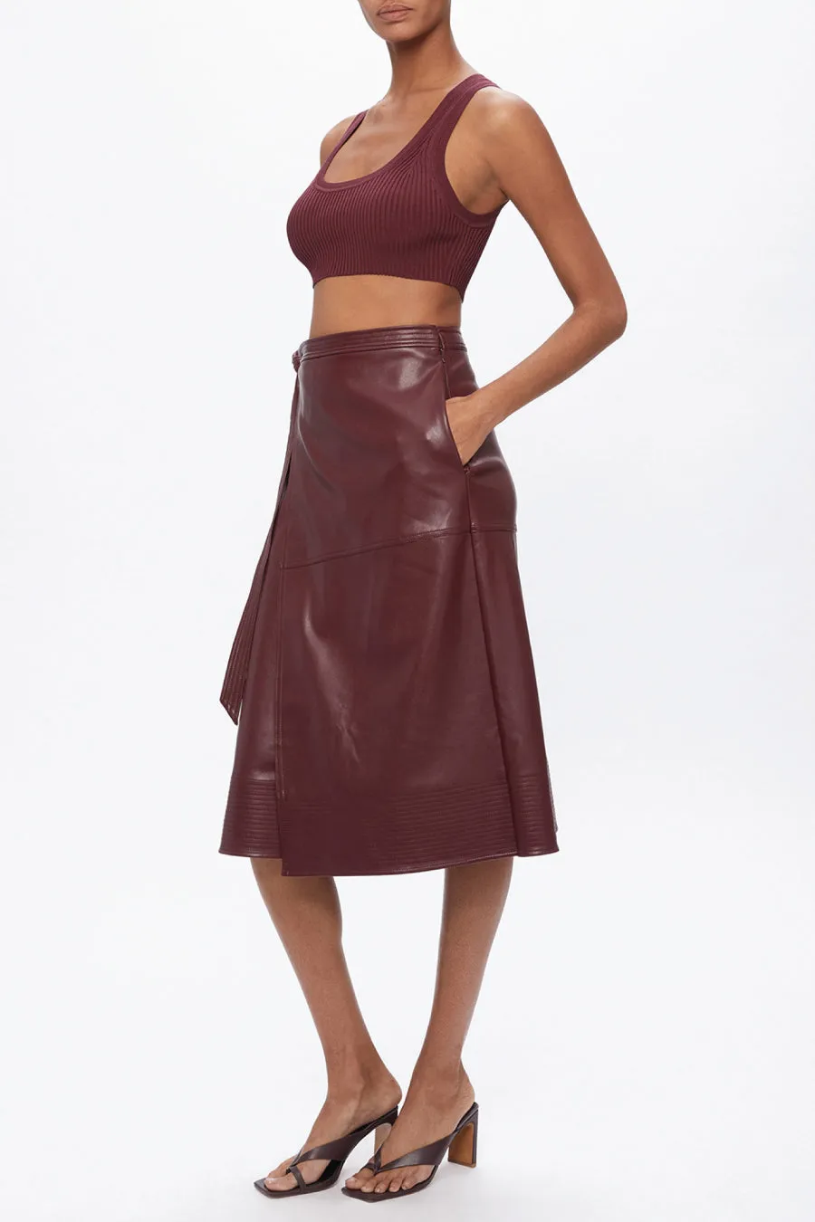 Jonathan Simkhai Sashi Pleated Rib Knit Crop Tank - Merlot