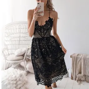 Lace dress with sexy halter, party elegance