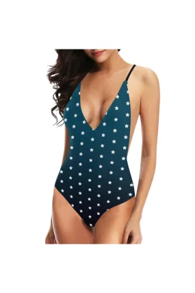 patrioticstar copy Sexy Lacing Backless One-Piece Swimsuit