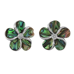 Sterling Silver Abalone Shell Plumeria Earrings