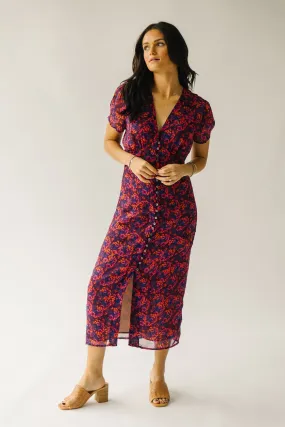 The Lorton Button-Down Midi Dress in Plum Multi