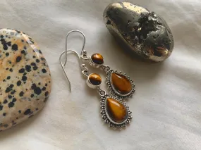 Tiger's Eye Luleia Earrings - Double Drop