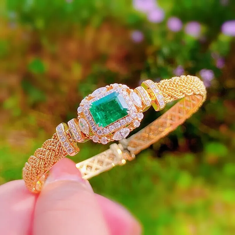 Twisted Design Paraiba Emerald 14K Gold Cuff Bracelet