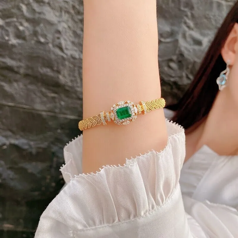 Twisted Design Paraiba Emerald 14K Gold Cuff Bracelet