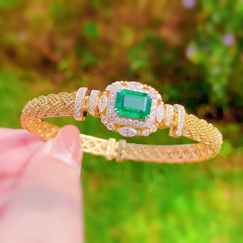 Twisted Design Paraiba Emerald 14K Gold Cuff Bracelet