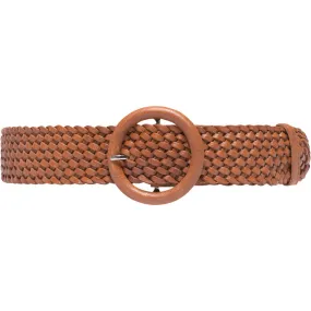 Wide braided leather belt / 14656 - Cognac